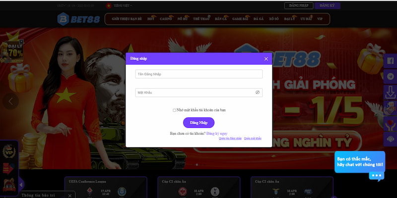 Đăng nhập Bet88 tại trình duyệt web đơn giản