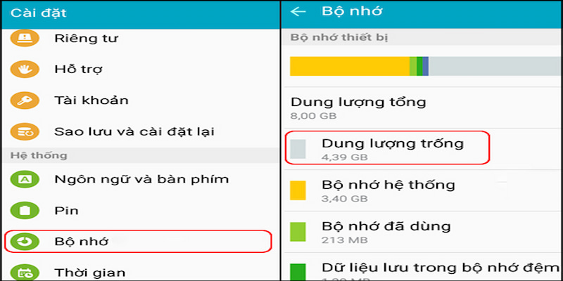 Kiểm tra dung lượng máy điện thoại trước khi tải app